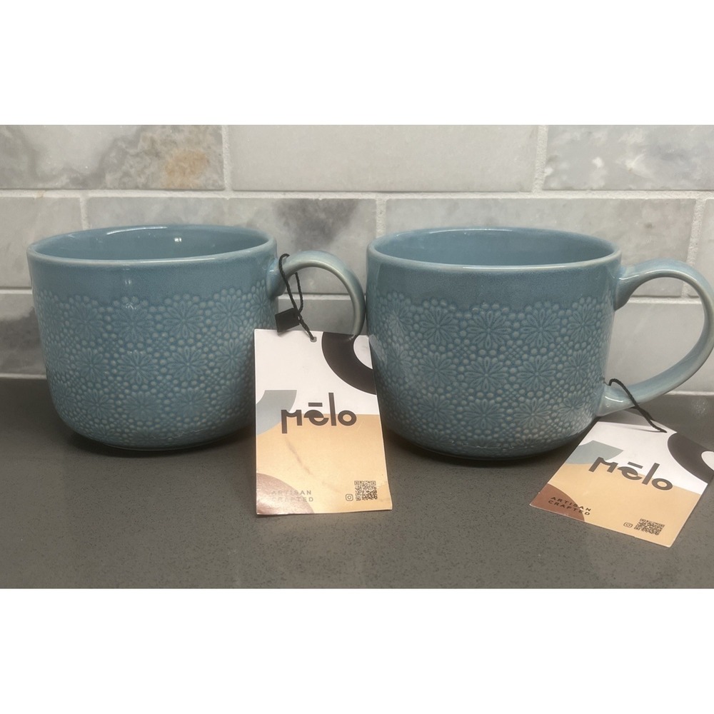 NEW-Set 2 MELO Handmade Stoneware Artisan Crafted Coffee Mugs Art Pottery
